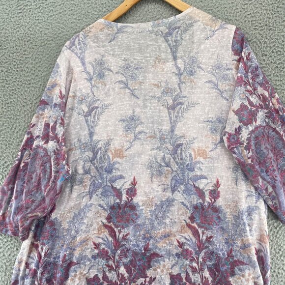 Roamans Sweater Womens 1X Plus Purple Floral 2 Piece Set 1/2 Sleeves Cardigan - Picture 4 of 15